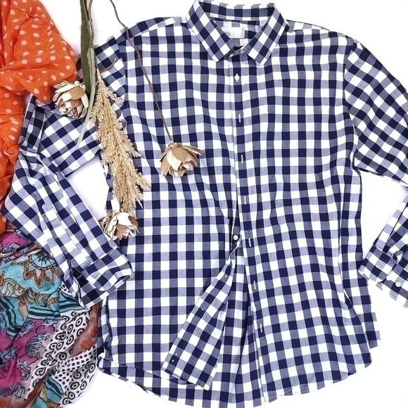 Nordstrom Other - New Nordstrom Men's Trim Fit Blue White Plaid Long Sleeve Button Down 17.5